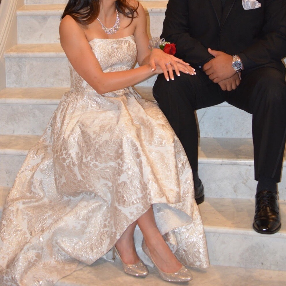 Strapless Ivory High Low prom Gown